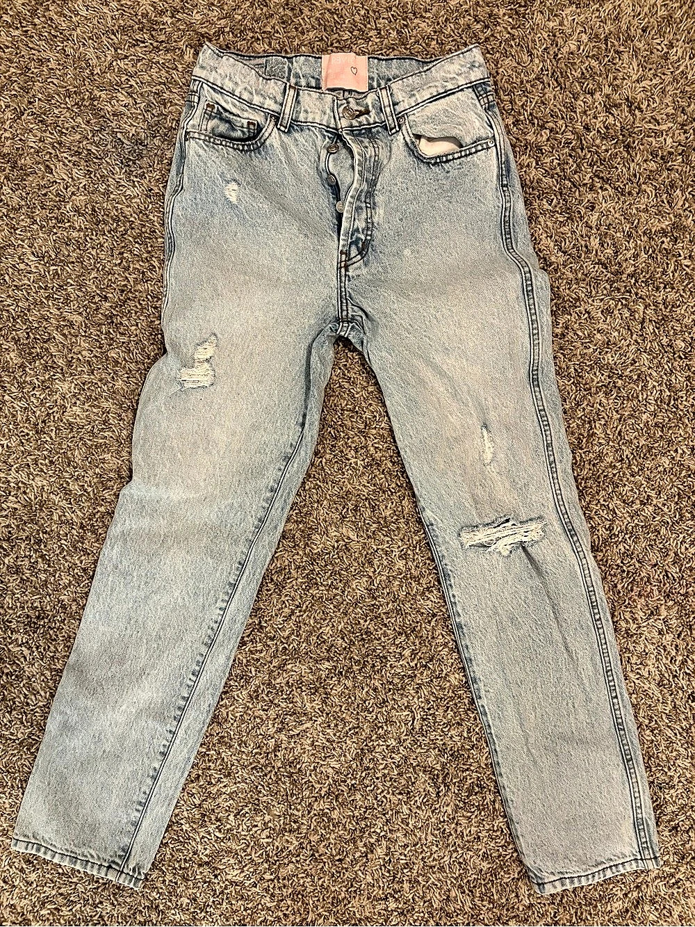 REVICE Straight Leg Distressed Jeans in Blue Waist 8